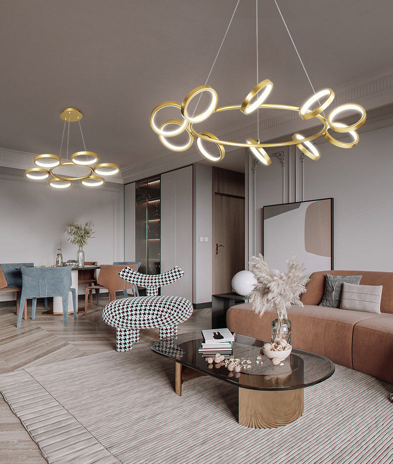 Simplicity Rotating Ring Shaped LED Chandelier Metal Living Room Hanging Light Fixture