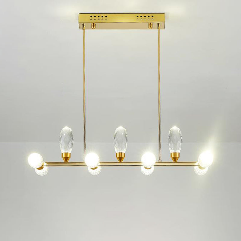 Gold Linear Chandelier Pendant Light Modernism 11/14 Heads LED Crystal Hanging Lamp for Dining Table, 23.5"/29.5" Long