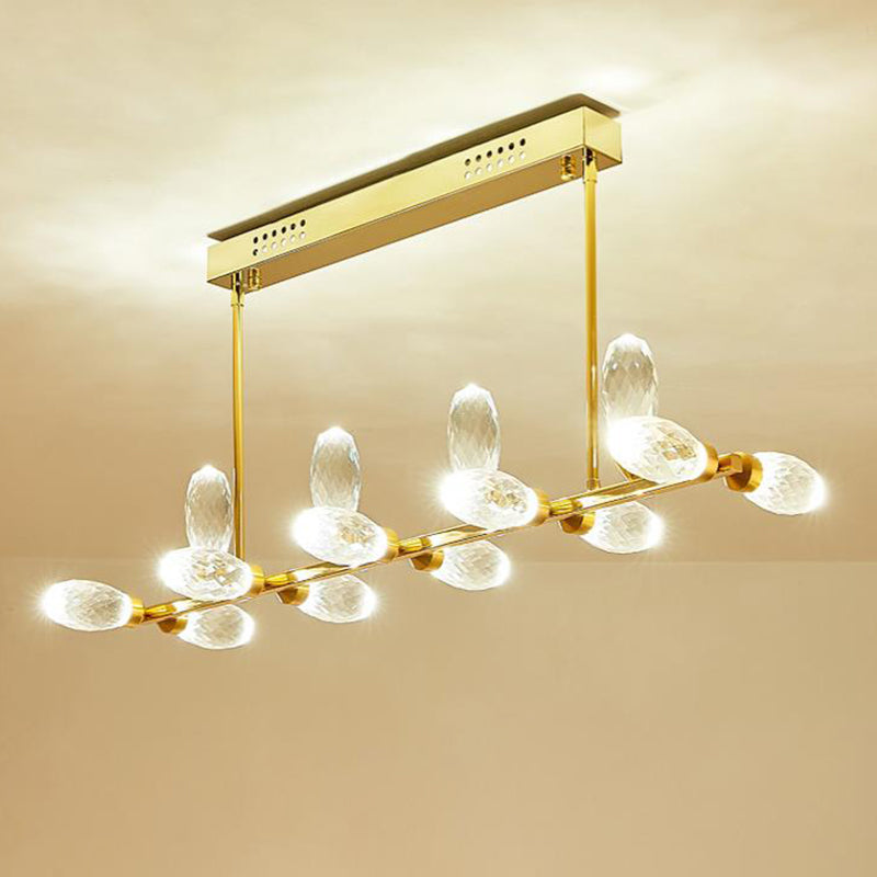 Gold Linear Chandelier Pendant Light Modernism 11/14 Heads LED Crystal Hanging Lamp for Dining Table, 23.5"/29.5" Long