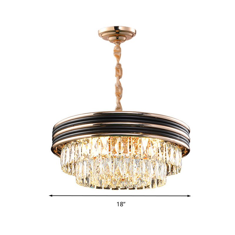 3-Tier Round Chandelier Light Modernism Crystal Block 9/11 Heads 18"/21.5" Wide Black Pendant Light