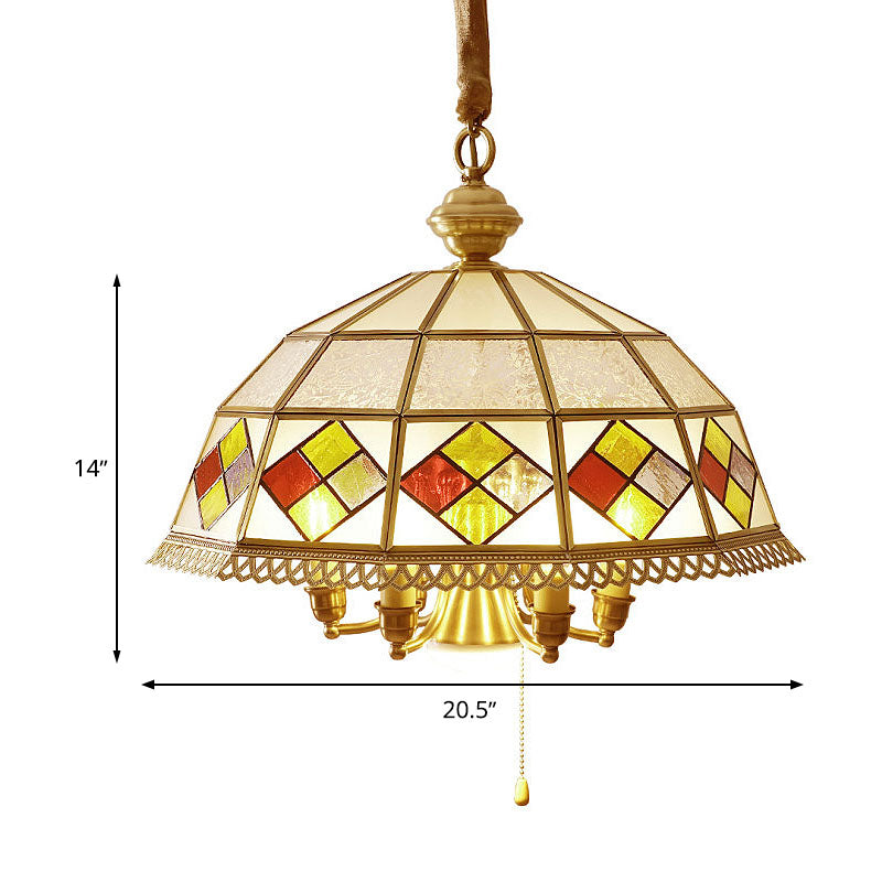 Frostiertes Glas Rot Kronleuchter Lampe Dome 7 Lichter Kolonialismus Down Lighting Anhänger