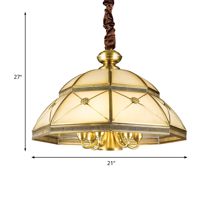 Frosted Glass Gold Pendant Chandelier Bowl 7 Lights Colonialism Ceiling Hang Fixture for Kitchen