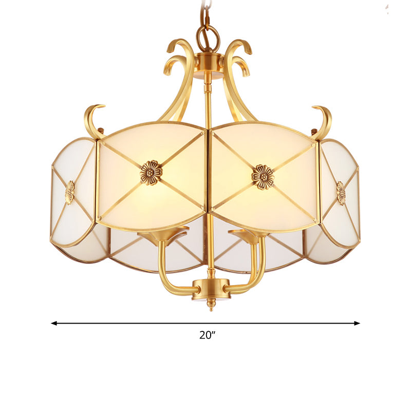 20 "/23,5" W weiße Glasrommelchandelierlampe Kolonial 4 Köpfe Esszimmer Anhänger Leuchte