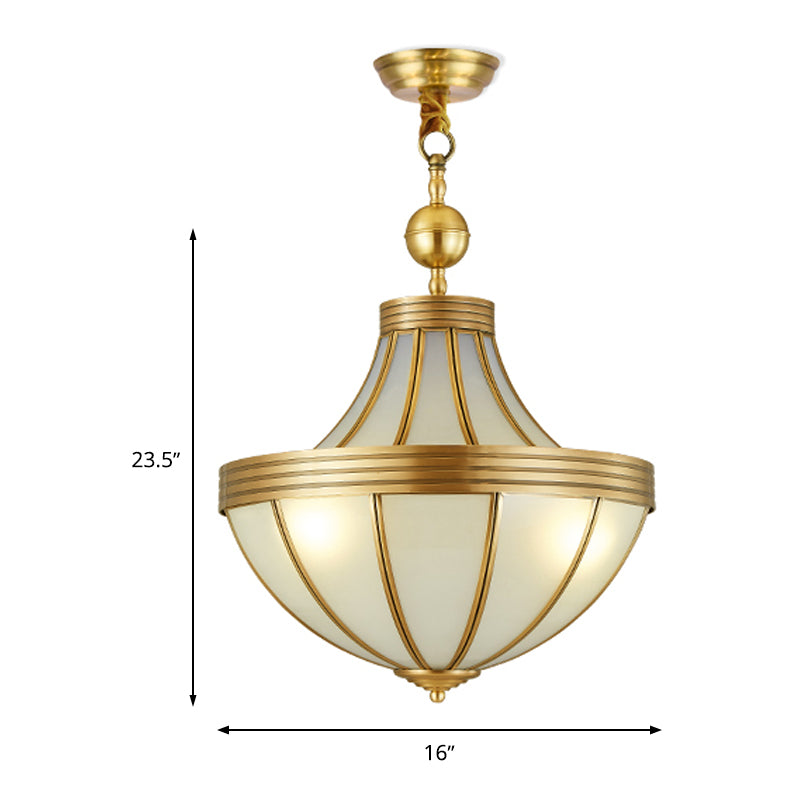 Gold Chandelier Pendre Light Light Colonial Sandblasted Verre 3 Lumières Salle Salle Suspension Lampe