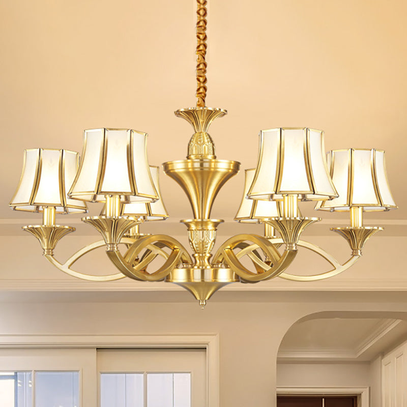 Gold Starburst Chandelier Lamp Colony Metal 3/6/8 Heads Pendant Ceiling Light with Flared Opal Frosted Glass Shade