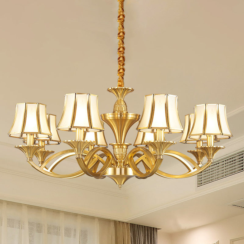 Gold Starburst Chandelier Lamp Colony Metal 3/6/8 Heads Pendant Ceiling Light with Flared Opal Frosted Glass Shade