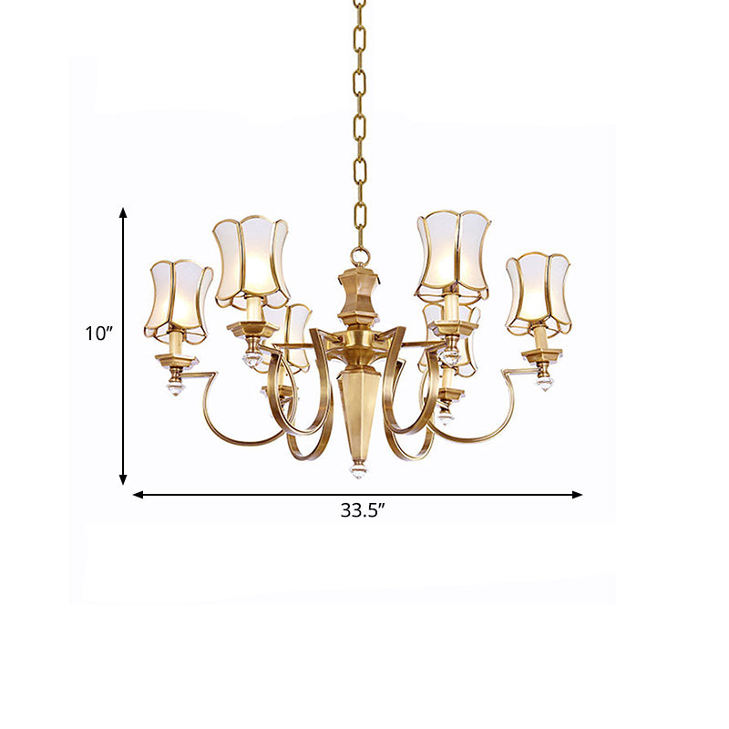 Weiß 6 Glühbirnen Anhänger Kronleuchter kolonialistisch gefrostetes Glas breites Fackeldecke hängen Licht für Wohnzimmer