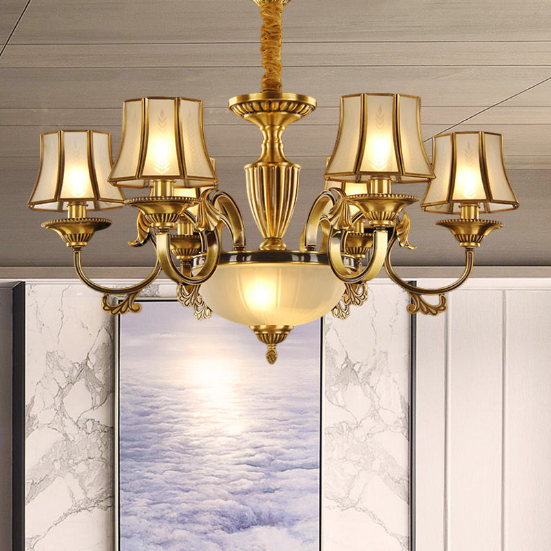 Gold 6/8 Heads Chandelier Lighting Colonization Frosted Glass Bell Ceiling Pendant Light for Living Room