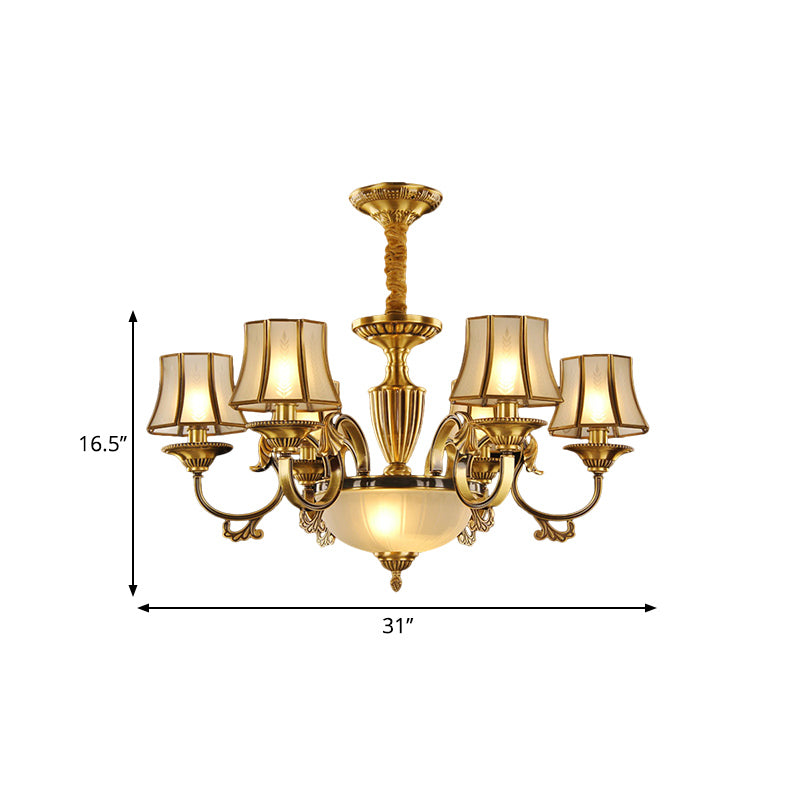 Gold 6/8 Heads Chandelier Lighting Colonization Frosted Glass Bell Ceiling Pendant Light for Living Room