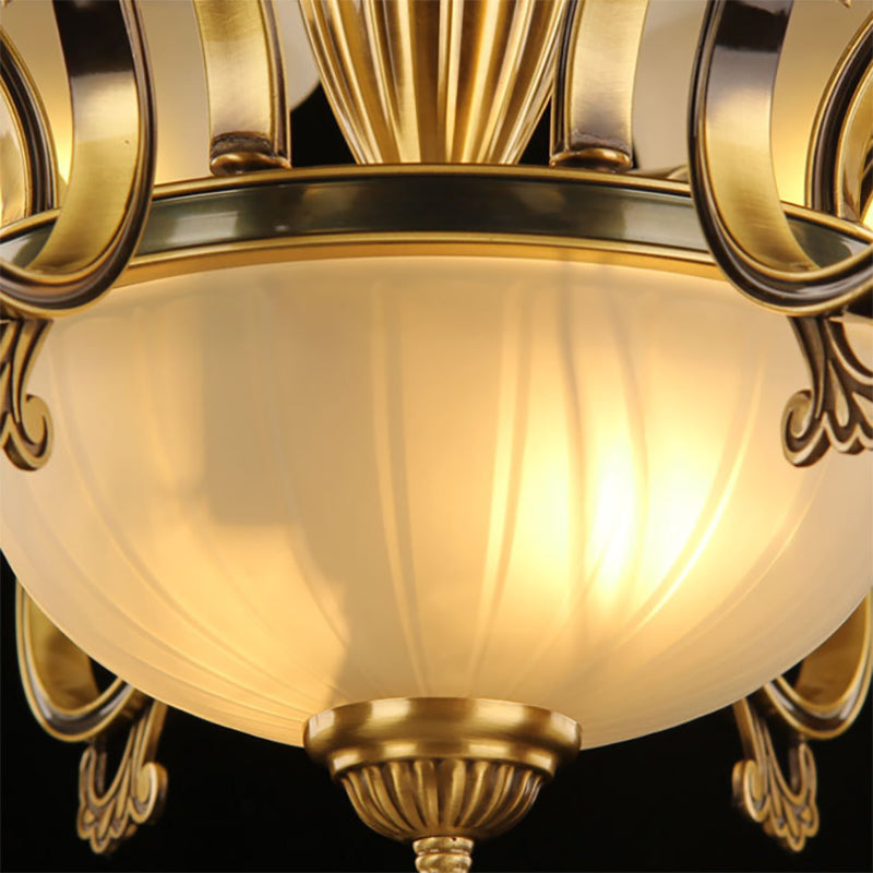 Gold 6/8 Heads Chandelier Lighting Colonization Frosted Glass Bell Ceiling Pendant Light for Living Room