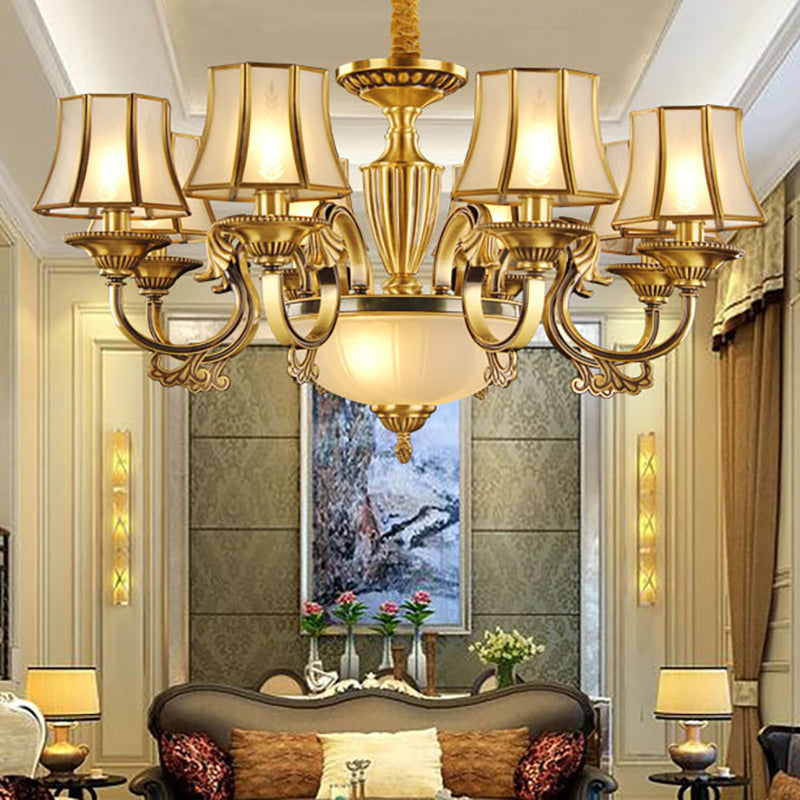 Gold 6/8 Heads Chandelier Lighting Colonization Frosted Glass Bell Ceiling Pendant Light for Living Room