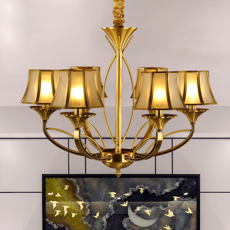 Colonizzazione lampadina svasata oro glassata vetro bianco 5/6/8 teste soggiorno luce a sospensione con braccio in metallo curvo