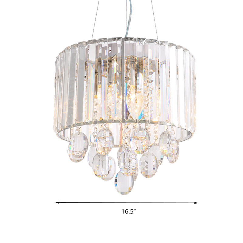 Clear Crystal Rod Drum Hanging Lamp Contemporary 6 Heads Chandelier Pendant Light