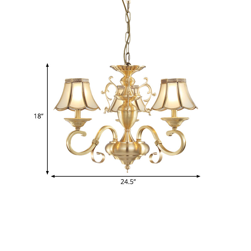 Frosted Glass Scalloped Chandelier Light Traditional 3/5 Lights Living Room Hanging Ceiling Lamp