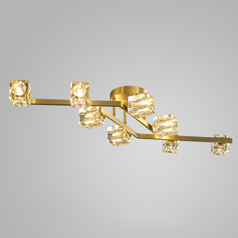 Modern Luxury Style LED Semi Flush Mount Polished Brass Indooe Ceiling Light with Crystal Shade