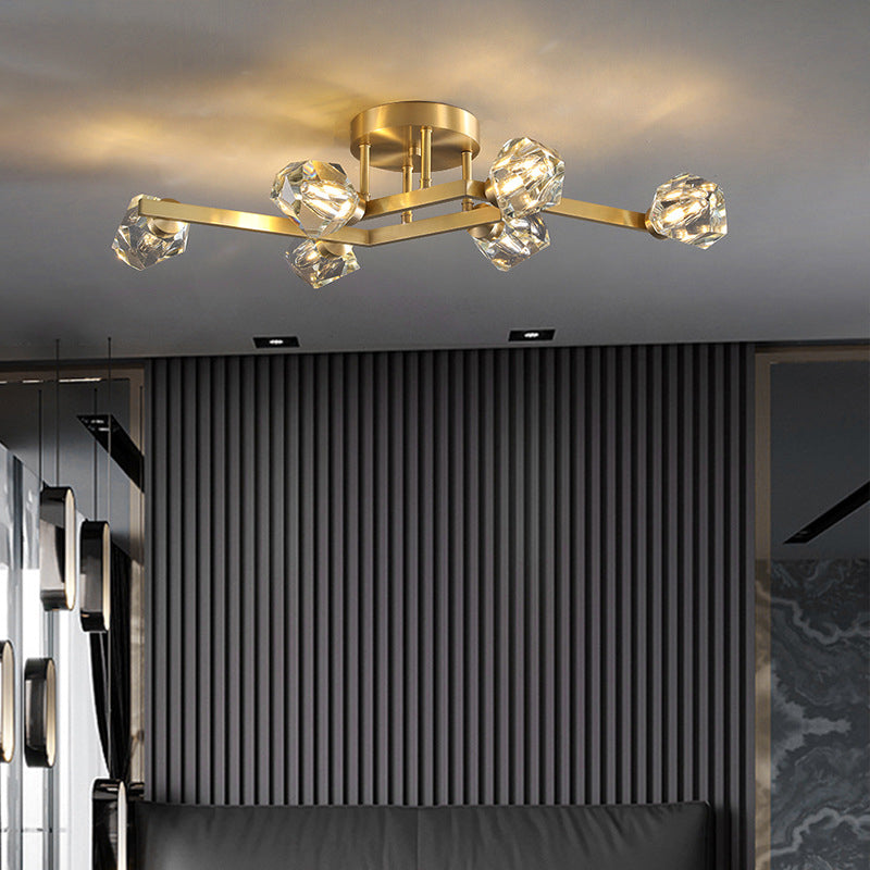 Modern LED in stile di lusso LED SEMI FLUSH ANTRALE BRASSO INDOOE Light Affermazione con tonalità di cristallo