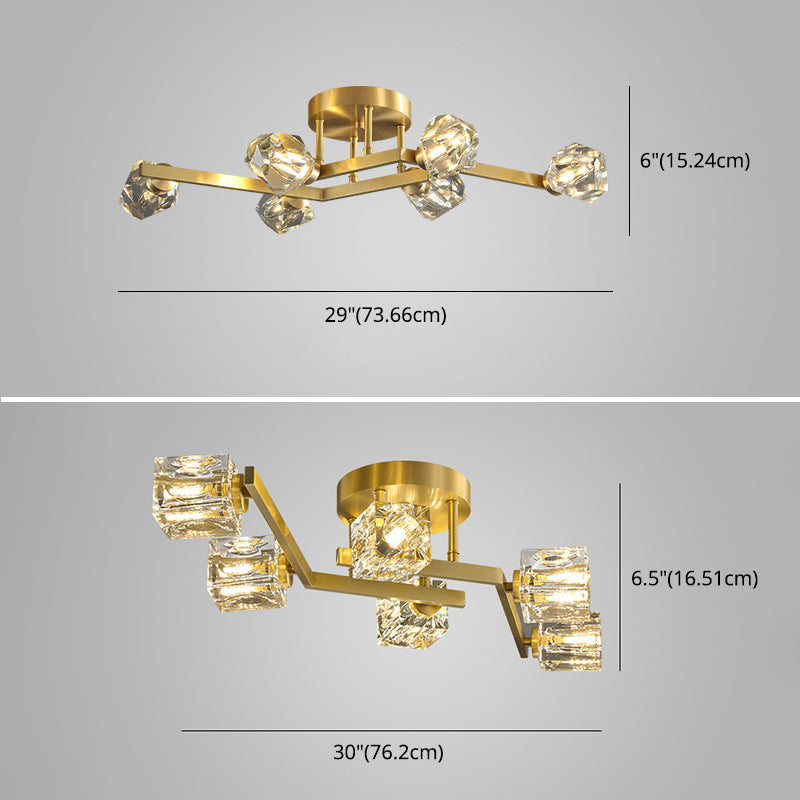 Luz de techo indooe de latón de letrero LED de estilo de lujo moderno con sombra de cristal