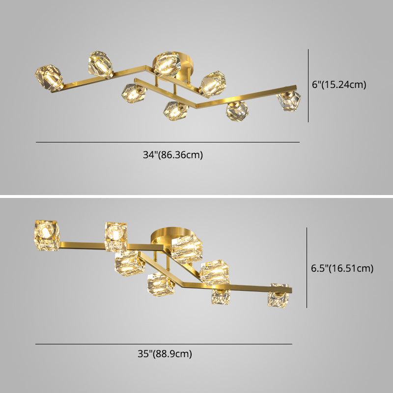 Moderner Luxusstil -LED Semi Flush Mount Polished Messing Indooe Deckenleuchte mit Kristallschatten