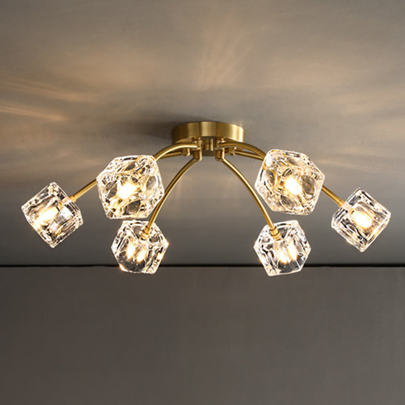 Crystal Glass Shade Semi Flush Ceiling Light in Modern Luxury Style Copper LED Flush Mount