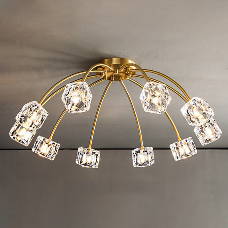 Crystal Glass Shade Semi Flush Ceiling Light in Modern Luxury Style Copper LED Flush Mount