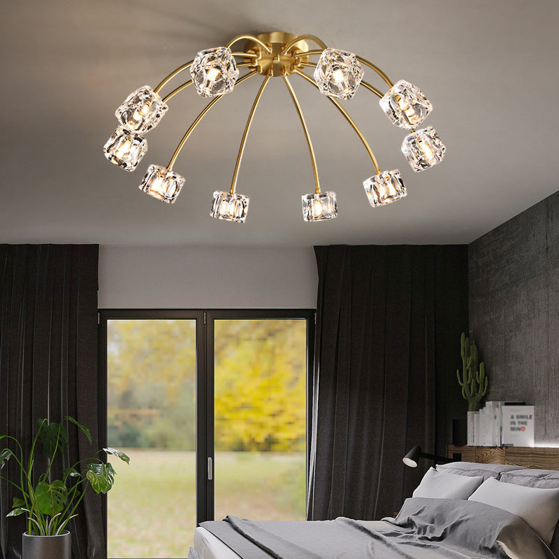 Crystal Glass Shade Semi Flush Ceiling Light in Modern Luxury Style Copper LED Flush Mount