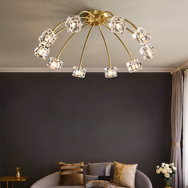 Crystal Glass Shade Semi Flush Ceiling Light in Modern Luxury Style Copper LED Flush Mount