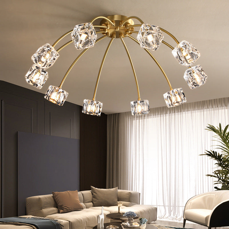 Crystal Glass Shade Semi Flush Ceiling Light in Modern Luxury Style Copper LED Flush Mount