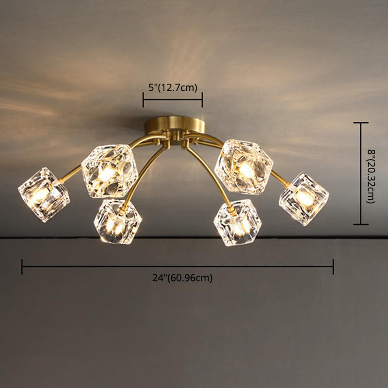 Crystal Glass Shade Semi Flush Ceiling Light in Modern Luxury Style Copper LED Flush Mount