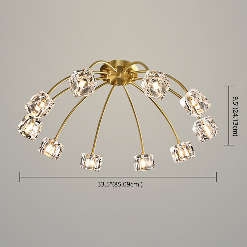 Crystal Glass Shade Semi Flush Ceiling Light in Modern Luxury Style Copper LED Flush Mount