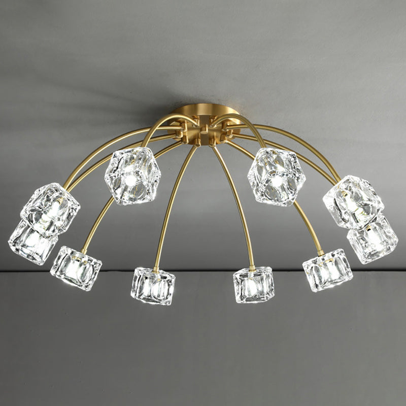 Crystal Glass Shade Semi Flush Ceiling Light in Modern Luxury Style Copper LED Flush Mount