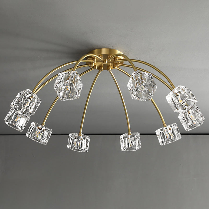 Crystal Glass Shade Semi Flush Ceiling Light in Modern Luxury Style Copper LED Flush Mount