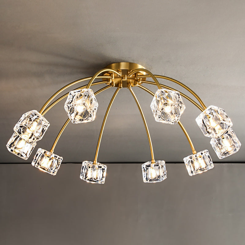 Crystal Glass Shade Semi Flush Ceiling Light in Modern Luxury Style Copper LED Flush Mount