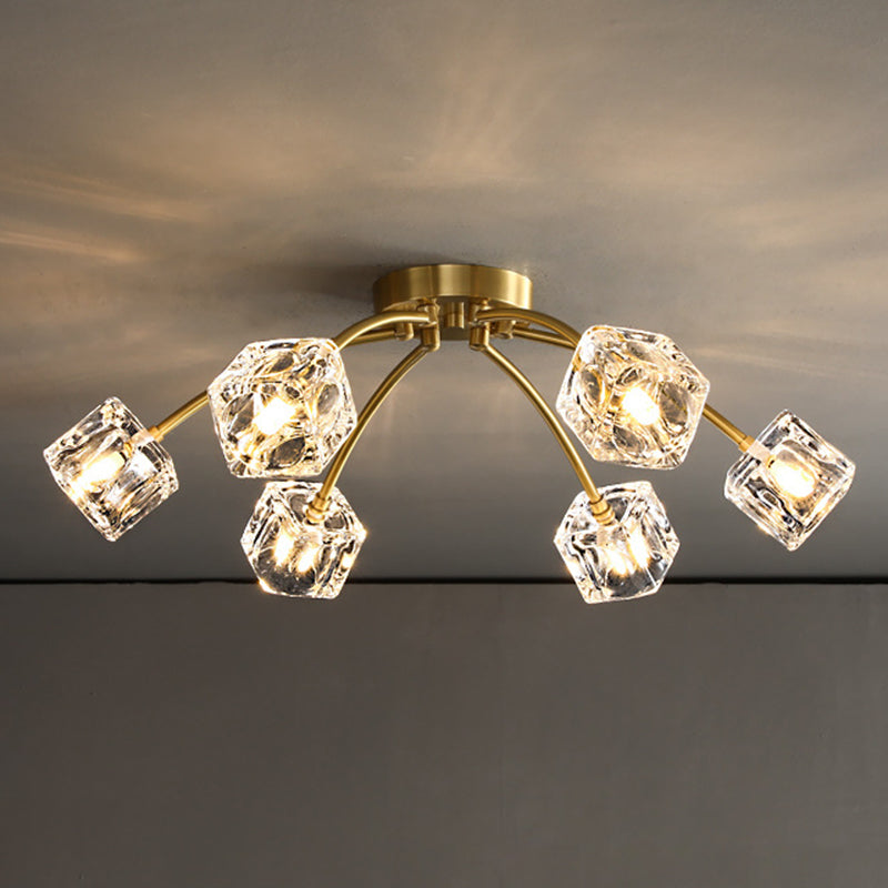 Crystal Glass Shade Semi Flush Ceiling Light in Modern Luxury Style Copper LED Flush Mount