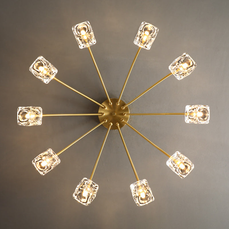 Crystal Glass Shade Semi Flush Ceiling Light in Modern Luxury Style Copper LED Flush Mount