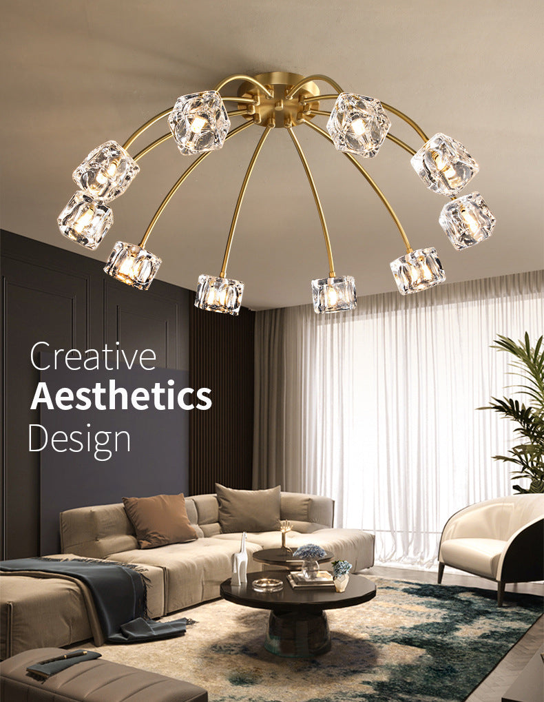 Crystal Glass Shade Semi Flush Ceiling Light in Modern Luxury Style Copper LED Flush Mount