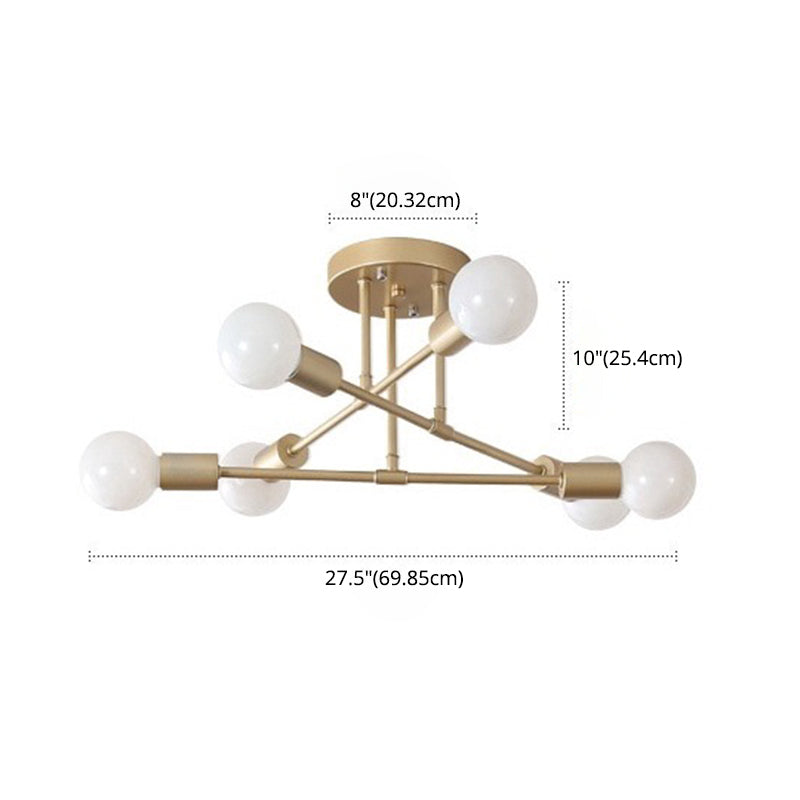 6-Light Semi Flush Mount in Wrought Iron Industrial Style Sputnik Metal Ceiling Fixture for Living Room