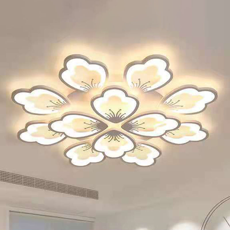 White Acrylic Shade Semi Flush Ceiling Light in Modern Concise Style Radial Metal Indoor Flush Mount