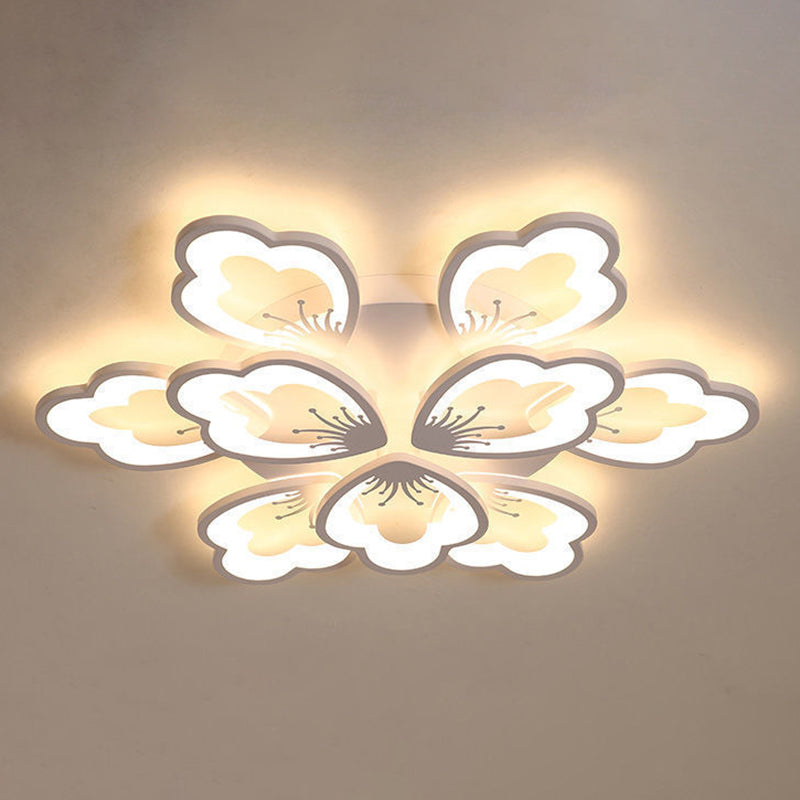 White Acrylic Shade Semi Flush Ceiling Light in Modern Concise Style Radial Metal Indoor Flush Mount