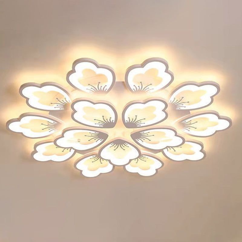 White Acrylic Shade Semi Flush Ceiling Light in Modern Concise Style Radial Metal Indoor Flush Mount