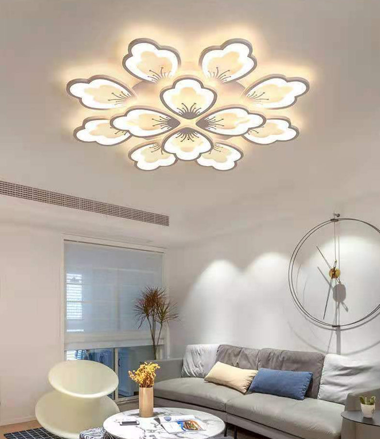 White Acrylic Shade Semi Flush Ceiling Light in Modern Concise Style Radial Metal Indoor Flush Mount