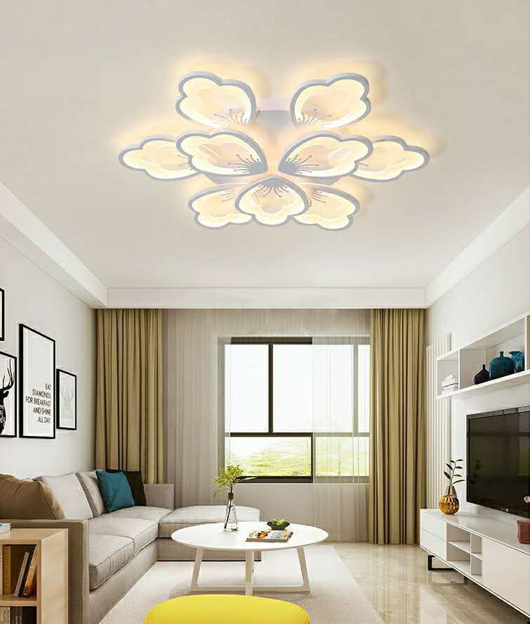 White Acrylic Shade Semi Flush Ceiling Light in Modern Concise Style Radial Metal Indoor Flush Mount