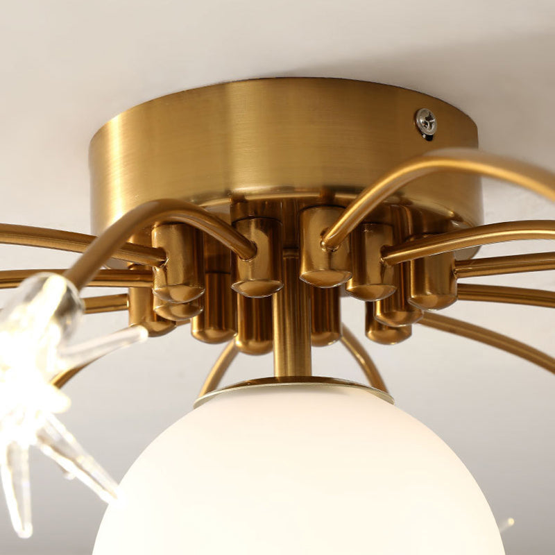 13- Light LED Flush Mount in Modern Unique Style Radial Metal Ceiling Light with Chromatic Planet Glass Shade