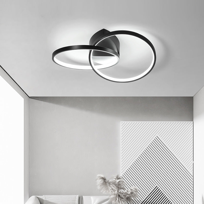 Circular Acrylic Shade LED Semi-Flush Mount in Modern Singular Style 2-Light Metal Indoor Ceiling Fixture