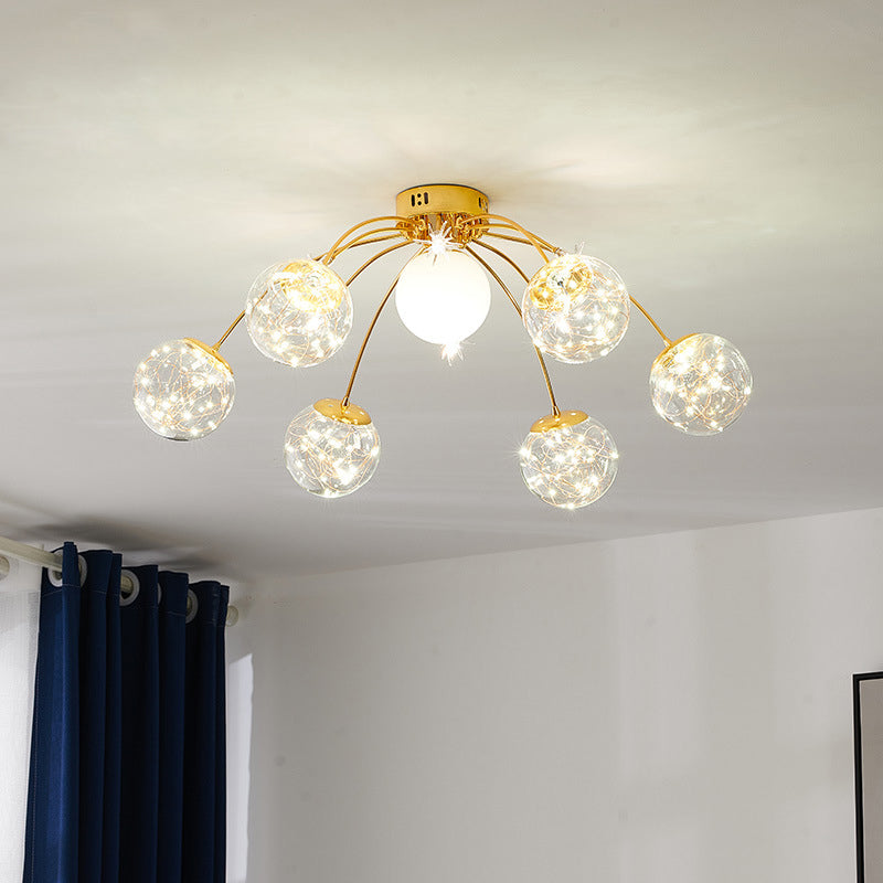 Montaggio a filo a LED a LED in vetro puro in moderno luce con soffitto in metallo sputnik a 7 luci a 7 luci per camera da letto