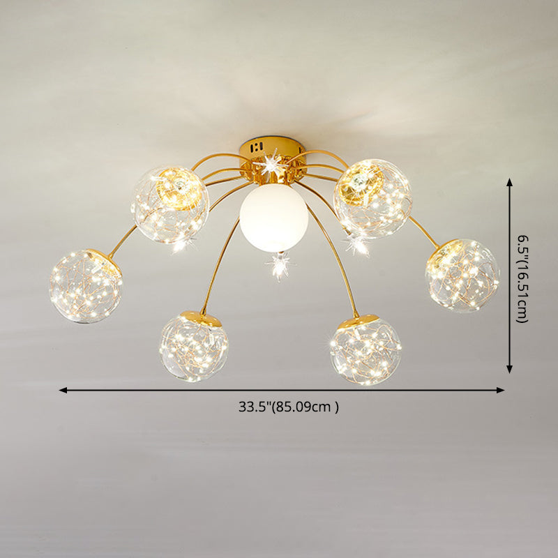 Pure Glass Shade LED Flush Mount in Modern Concise Style 7-Light Sputnik Metal Ceiling Light for Bedroom