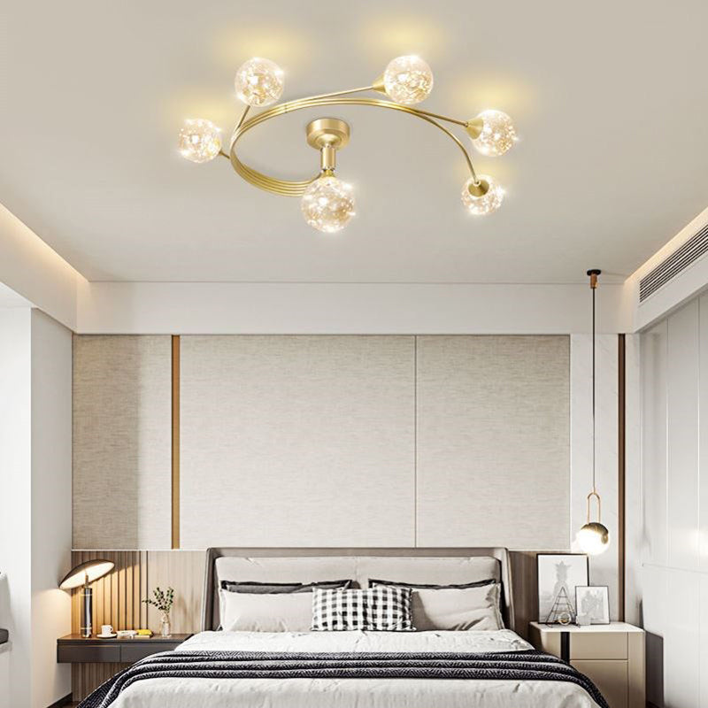 Metal Sputnik LED Semi Flush Mount in Modern Concise Style Indoor Ceiling Light with Globe Glass Shade