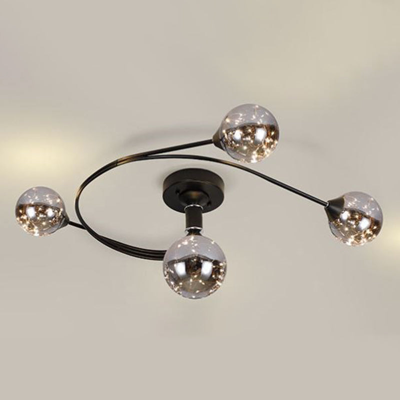 Metall Sputnik LED Semi Flush Mount in moderner prägnanter Stil in der Deckenleuchte mit Globusglas Schatten