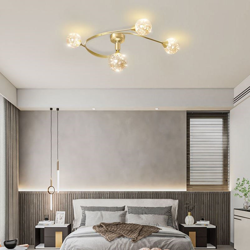 Metal Sputnik LED SEMI FLUSH MONTICO IN MODERNO LIGUE CONTERIORE IN INTERNO CONCIDA con tonalità in vetro globo