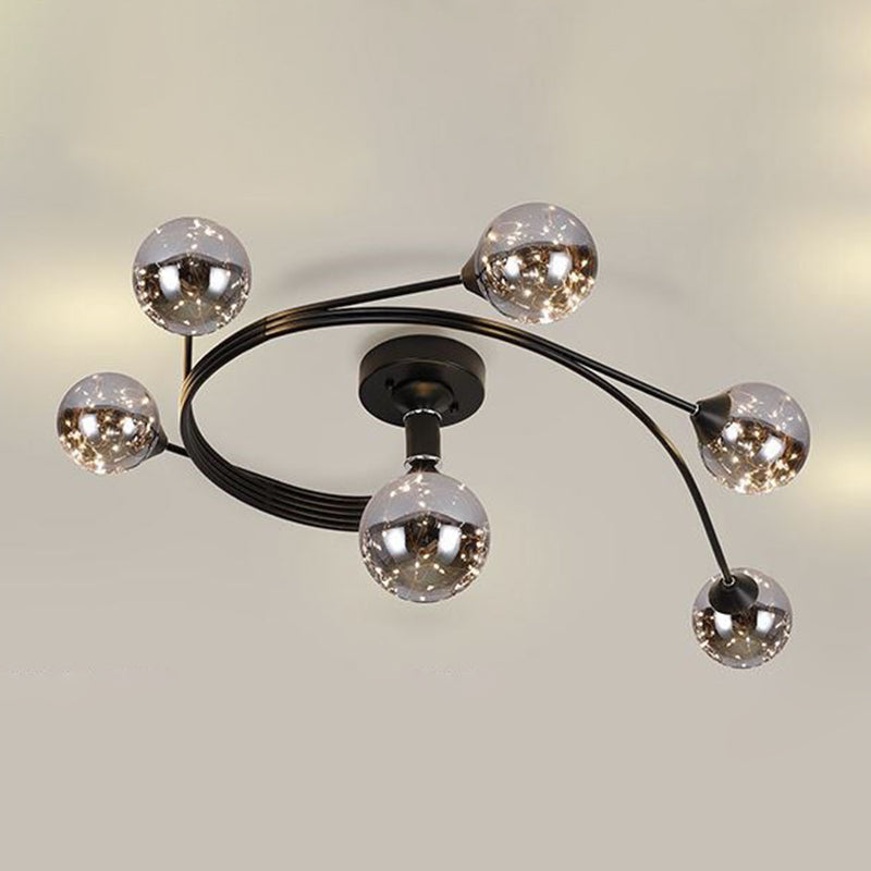 Metall Sputnik LED Semi Flush Mount in moderner prägnanter Stil in der Deckenleuchte mit Globusglas Schatten