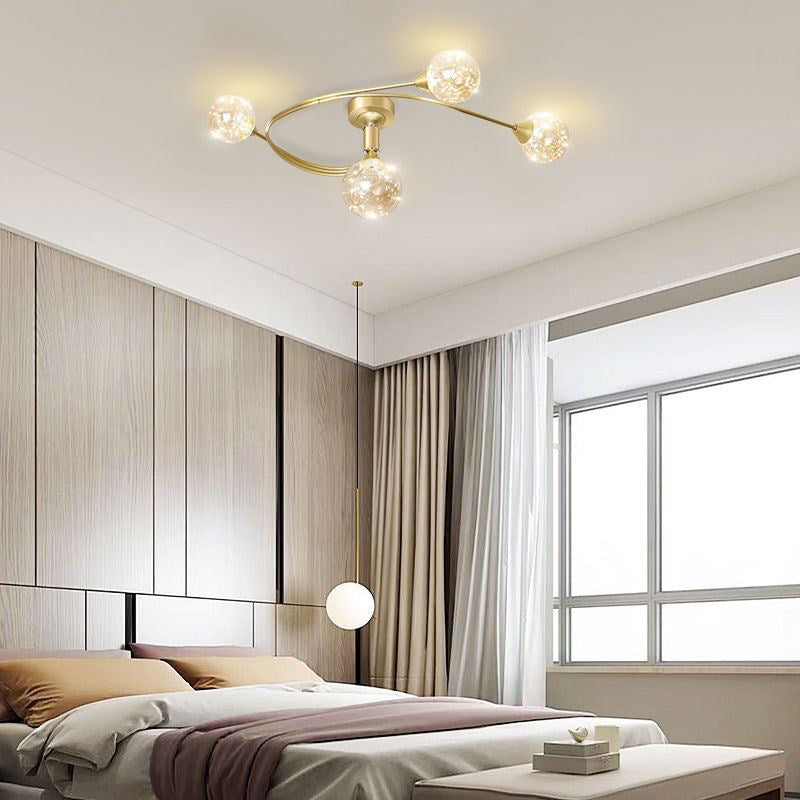 Metal Sputnik LED Semi Flush Mount in Modern Concise Style Indoor Ceiling Light with Globe Glass Shade